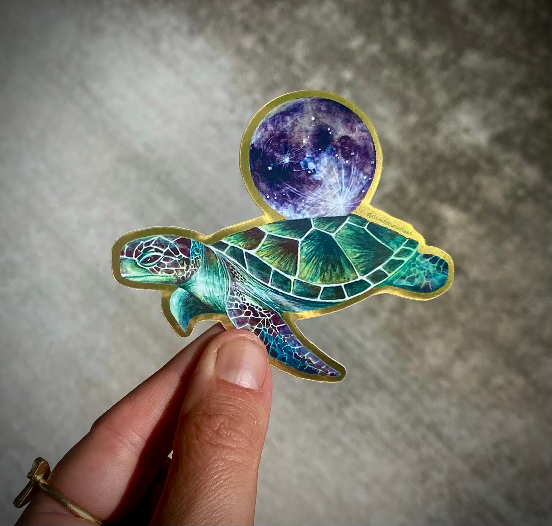 Green Turtle Moon Sticker